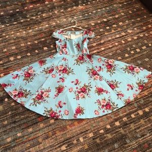 Blue Floral Swing dress, Hearts and Roses London
